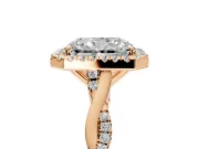 Halo Engagement Ring Setting for Radiant Cut Center with Twist Band and Prong Head in Rose Gold