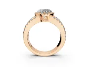 Halo Engagement Ring Setting for Heart-Shaped Center with Wide-Open Pave Split Shank and Prong Head in Rose Gold