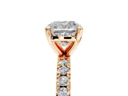 Solitaire Engagement Ring Setting for Cushion Cut Center with Fine Pave Band and Claw Prong Head in Rose Gold