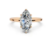 Hidden Halo Engagement Ring Setting for Marquise Center with Thin Rounded Band and Prong Head in Rose Gold
