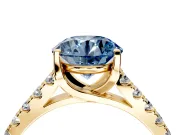 Solitaire Engagement Ring Setting for Fancy Blue Round Cut Center with Partway Pave Band and Prong Head in Yellow Gold