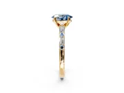 Baguette Engagement Ring Setting for Fancy Blue Oval Center with Alternating Bar-Set Band and Prong Head in Yellow Gold