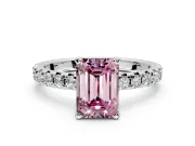 Solitaire Engagement Ring Setting for Fancy Pink Emerald Cut Center with Large Accents and Prong Head in Sterling Silver