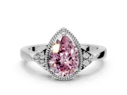 Cluster Engagement Ring Setting for Fancy Pink Pear-Shaped Center with Milgrain Shoulder Clusters and Prong Head in Platinum