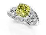 Halo Engagement Ring Setting for Fancy Yellow Cushion Cut Center with Marquise and Pave Bypass Band and Prong Head in Platinum