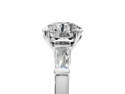 3 Stone Engagement Ring Setting for Round Cut Center with Channel Baguette Accents and Prong Head in Platinum