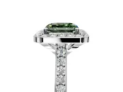 Halo Engagement Ring Setting for Fancy Green Asscher Cut Center with Pave Accents, Heart Basket and Prong Head in Platinum