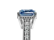 Engraved Engagement Ring Setting for Fancy Blue Asscher Cut Center with Milgrain Pave Band and Prong Head in Platinum