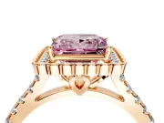 Milgrain Floral Halo Engagement Ring Setting for Fancy Pink Princess Cut Center with Pave Band and Prong Head in Rose Gold