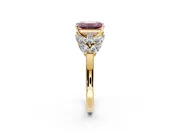 Leaf Cluster Engagement Ring Setting for Fancy Pink Emerald Cut Center with Marquise Accents and Prong Head in Yellow Gold