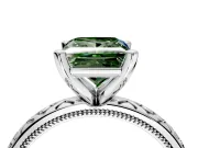 Solitaire Engagement Ring Setting for Fancy Green Princess Cut Center with Milgrain X Pattern Band and Prong Head in Sterling Silver