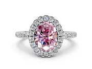 Pave Halo Engagement Ring Setting for Fancy Pink Oval Center with Single Row Pave Band and Prong Head in White Gold