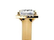 Halo Engagement Ring Setting for Princess Cut Center with Knife Ridge Cathedral Band and Prong Head in Yellow Gold