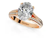 Solitaire Engagement Ring Setting for Oval Center with Pave Rail Split Shank and Prong Head in Rose Gold