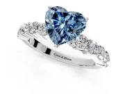 Shared-Prong Engagement Ring Setting for Fancy Blue Heart-Shaped Center with Graduated Accents and Prong Head in White Gold