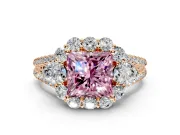Halo Engagement Ring Setting for Fancy Pink Princess Cut Center with Two-Strand Split Shank and Prong Head in Rose Gold