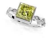 Vintage Station Engagement Ring Setting for Fancy Yellow Princess Cut Center with Accents and Prong Head in White Gold