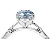 Baguette Engagement Ring Setting for Fancy Blue Oval Center with Alternating Bar-Set Band and Prong Head in Sterling Silver