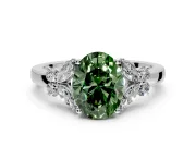 Solitaire Engagement Ring Setting for Fancy Green Oval Center with Marquise Flower Shoulders and Prong Head in White Gold