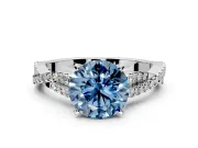 Solitaire Engagement Ring Setting for Fancy Blue Round Cut Center with Twisted Pave Split Shank and Prong Head in Platinum