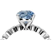 Solitaire Engagement Ring Setting for Fancy Blue Cushion Cut Center with Bezel-Dot Beaded Band and Prong Head in Platinum