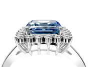 Starburst Halo Engagement Ring Setting for Fancy Blue Asscher Cut Center with Flat Cathedral Band and Prong Head in Platinum