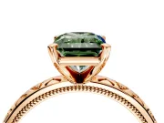 Solitaire Engagement Ring Setting for Fancy Green Radiant Cut Center with XO Engraved Band and Prong Head in Rose Gold