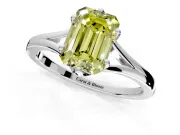Solitaire Engagement Ring Setting for Fancy Yellow Emerald Cut Center with Plain Split Shank and Prong Head in Platinum