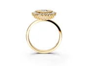 Halo Engagement Ring Setting for Pear-Shaped Center with Milgrain Bezel Rim, Plain Band and Prong Head in Yellow Gold