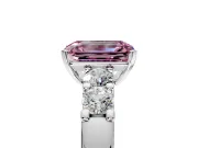 5 Stone Engagement Ring Setting for Fancy Pink Emerald Cut Center with Plain Band and Prong Head in Platinum