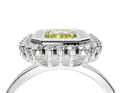 Halo Engagement Ring Setting for Fancy Yellow Emerald Cut Center with Milgrain Bezel Rim, Plain Band and Prong Head in Platinum