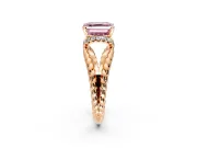 Halo Engagement Ring Setting for Fancy Pink Asscher Cut Center with Rope Twist Split Shank and Prong Head in Rose Gold