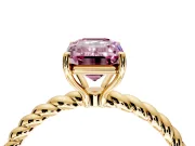 Solitaire Engagement Ring Setting for Fancy Pink Emerald Cut Center with Plain Twisted Rope Band and Prong Head in Yellow Gold