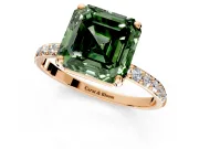 Solitaire Engagement Ring Setting for Fancy Green Asscher Cut Center with Pave Accents and Prong Head in Rose Gold
