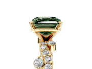 Solitaire Engagement Ring Setting for Fancy Green Asscher Cut Center with Bar-Station Pave Twist and Prong Head in Yellow Gold