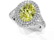 Double Halo Engagement Ring Setting for Fancy Yellow Oval Center with Narrow Pave Split Shank and Prong Head in Platinum