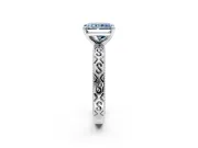 Solitaire Engagement Ring Setting for Fancy Blue Radiant Cut Center with Scrollwork Band and Prong Head in Sterling Silver