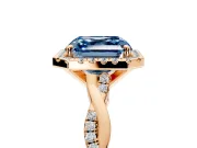 Halo Engagement Ring Setting for Fancy Blue Asscher Cut Center with Pave and Plain Twist Band and Prong Head in Rose Gold
