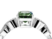 Leaf Engagement Ring Setting for Fancy Green Emerald Cut Center with Milgrain Accent Band and Prong Head in Platinum