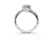 Solitaire Engagement Ring Setting for Heart-Shaped Center with Trailing Leaf Accent Band and Prong Head in White Gold
