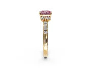 Paired Accent Engagement Ring Setting for Fancy Pink Cushion Cut Center with Pave Band and Prong Head in Yellow Gold