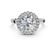 Halo Engagement Ring Setting for Round Cut Center with Thin Plain Band and Prong Head in Sterling Silver