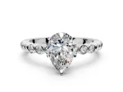 Solitaire Engagement Ring Setting for Pear-Shaped Center with Bezel-Dot Beaded Band and Prong Head in Platinum