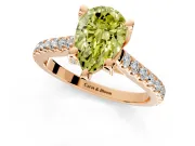Solitaire Engagement Ring Setting for Fancy Yellow Pear-Shaped Center with Widening Pave Band and Claw Prong Head in Rose Gold
