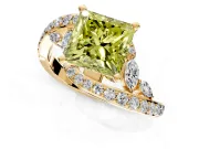 Solitaire Engagement Ring Setting for Fancy Yellow Princess Cut Center with Pave Bypass Twist Band and Prong Head in Yellow Gold