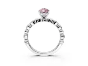Solitaire Engagement Ring Setting for Fancy Pink Pear-Shaped Center with Beaded Bezel Station Band and Prong Head in Platinum