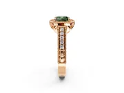 Milgrain Halo Engagement Ring Setting for Fancy Green Cushion Cut Center with Pave Band and Prong Head in Rose Gold