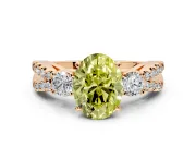 3 Stone Engagement Ring Setting for Fancy Yellow Oval Center with Pave Split Shank and Prong Head in Rose Gold