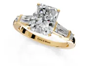 Bar-Set Engagement Ring Setting for Radiant Cut Center with Tapered Baguette Accents and Prong Head in Yellow Gold