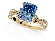 Solitaire Engagement Ring Setting for Fancy Blue Radiant Cut Center with Narrow Twist Pave Band and Prong Head in Yellow Gold